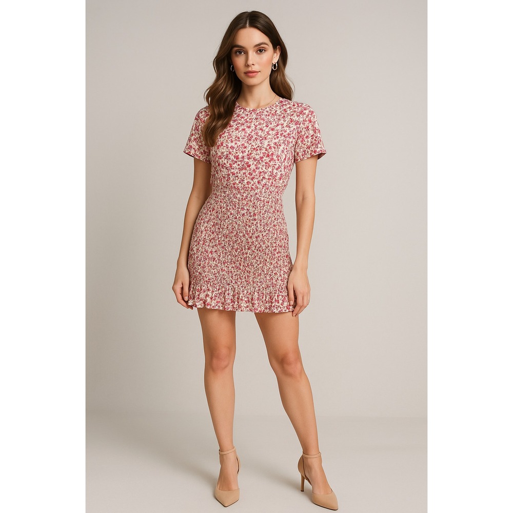 Urban Outfitters Dress Womens XL White Lulu Ditsy Floral Smocked Ruffle Mini NEW